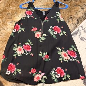 Rue21 Black Floral Zip-Front Camisole - Pink & Green